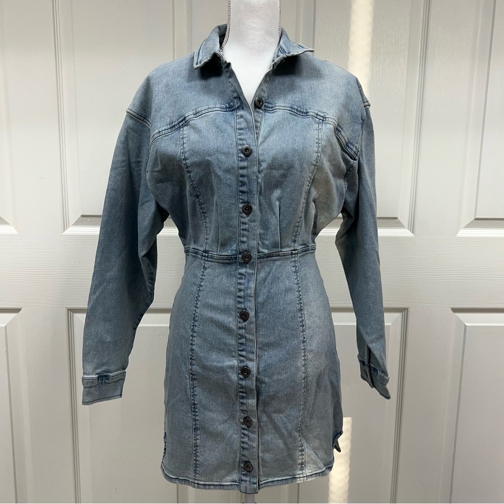 Free People Amber Denim Blue Mini Dress NWT Size 12 - Picture 5 of 14